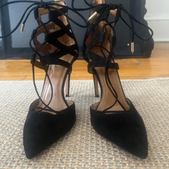 AQUAZZURA Belgravia Suede Black Strappy Heels Stiletto - BRAND NEW NEVER WORN - Picture 13 of 15